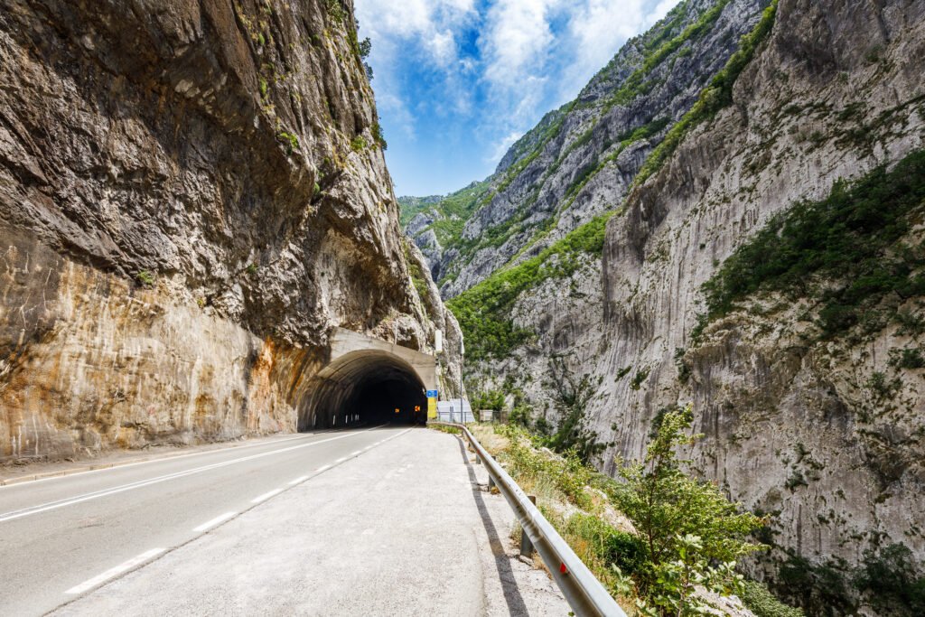 Mountain road and tunnel in Montenegro